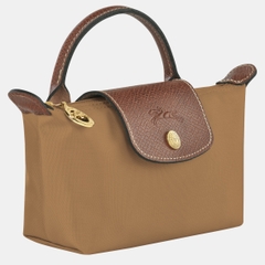 MINI SIZE - TÚI LONGCHAMP LE PLIAGE ORIGINAL POUCH WITH HANDLE - FAWN - Recycled Canvas - Túi xách màu nâu vàng
