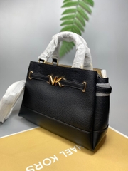 Túi MK Michael Kors Reed Small Pebbled Leather Belted Satchel Black Bag - Túi xách, túi đeo chéo màu đen