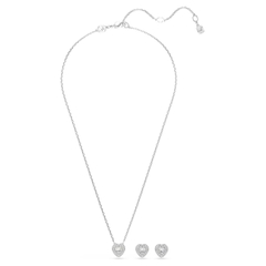 CHÍNH HÃNG - SWAROVSKI x Ariana Grande set (Mixed cuts, Heart, White, Rhodium plated) - SET - EARRINGS - NECKLACE - Khuyên tai + dây cổ, pha lê trắng, trái tim - JEWELRY