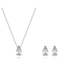 SWAROVSKI Stilla Attract set (Pear cut, White, Rhodium plated) - EARRINGS & NECKLACE - Khuyên tai + dây cổ, pha lê trắng - JEWELRY