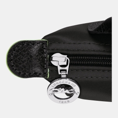 MINI SIZE - TÚI LONGCHAMP LE PLIAGE NOIR GREEN POUCH WITH HANDLE - BLACK - Recycled Canvas - Túi xách màu đen, quai nắp đen