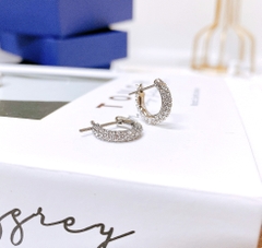 SWAROVSKI Dextera hoop stone earrings (Pavé, Small, White, Rhodium plated) - Khuyên tai tròn, pha lê trắng- JEWERY