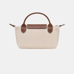 MINI SIZE - TÚI LONGCHAMP LE PLIAGE ORIGINAL POUCH WITH HANDLE - Paper - Recycled Canvas - Túi xách màu be, quai nắp nâu