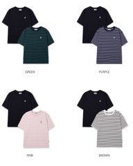 CHÍNH HÃNG - WHOAU (2PACK/SET) STEVE BEAR STRIPE T-SHIRT - Bộ 2 áo thun màu đen+sọc