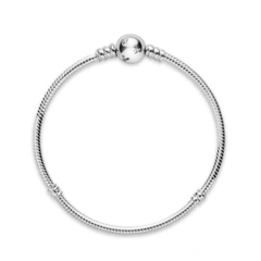 PANDORA Disney, Moments Sparkling Snake Chain Bracelet (Mickey Mouse Clasp, Silver Strerling, Clear Zirconia) - Vòng/lắc tay bạc 925, khoá tròn chuột Mickey, dáng mềm