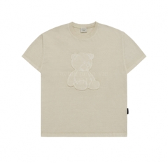 ÁO ADLV BEAR APPLIQUE PIGMENT WASHING BEIGE T-SHIRT - Áo thun cổ tròn tay lỡ hình gấu, màu be