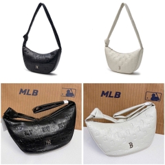 MLB Classic Monogram Crack Emboss Cross Bag Boston B White / Newyork NY Black - Túi xách, đeo vai màu trắng / đen