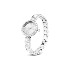 SWAROVSKI Matrix Bangle watch (Swiss Made, Crystal bracelet, White silver) - Đồng hồ, mặt tròn, dây kim loại, đính đá pha lê màu trắng - JEWELRY