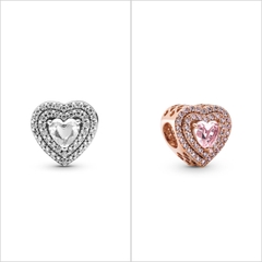 CHÍNH HÃNG - PANDORA Sparkling Levelled Hearts Charm (14K Rosegold plated / Silver Sterling 925, Zircona) Hạt trang trí vòng tay hình trái tim