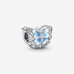 PANDORA Blue Butterfly Sparkling Charm (Silver Sterling) - Hạt trang trí vòng tay, hình bướm tráng men màu xanh, bạc 925 - JEWELRY