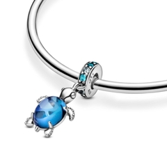 PANDORA Murano Glass Sea Turtle Dangle Charm (Silver Sterling, Zircona) - Hạt treo trang trí vòng tay, hình rùa biển xanh đại dương, bạc 925 - JEWELRY