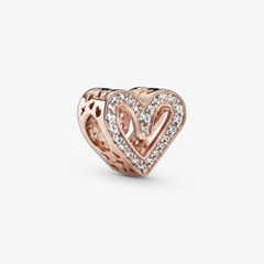 PANDORA Charm Moments HEART (Silver Sterling, 14k Rose-gold plated, Zircona) - Hạt trang trí vòng, lắc tay hình trái tim, bạc 925, mạ vàng hồng 14k, đá CZ