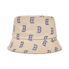 [SALE] MLB MONOGRAM B BOSTON REDSOX BUCKET BEIGE - Mũ vành tròn, tone be