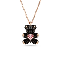 SWAROVSKI Teddy pendant (Bear, Black, Rose gold-tone plated) - Dây cổ, dây chuyền gấu đen, pha lê hồng chuyển động