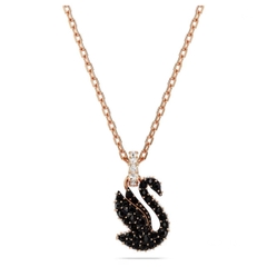 SWAROVSKI Swan pendant (Swan, Small, Black, Rose gold-tone plated) - Dây cổ, dây chuyền thiên nga đen - JEWELRY NECKLACE