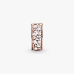 CHÍNH HÃNG - PANDORA Clear Pavé Clip Charm (14K Rosegold plated, Zircona) - Hạt trang trí vòng tay, chốt bấm, hỗn hợp kim loại mạ vàng hồng 14k