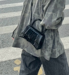TÚI BALENCIAGA HOURGLASS SMALL CROCODILE IN BLACK (da CROC)