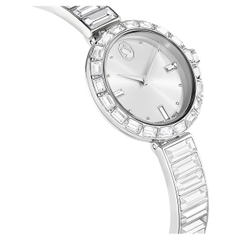 SWAROVSKI Matrix Bangle watch (Swiss Made, Crystal bracelet, White silver) - Đồng hồ, mặt tròn, dây kim loại, đính đá pha lê màu trắng - JEWELRY