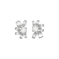 SWAROVSKI Gema Flower stud earrings (White, Rhodium plated) - Khuyên tai, pha lê trắng - JEWERY