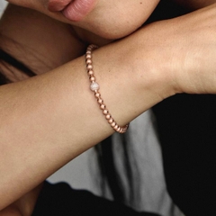 CHÍNH HÃNG - PANDORA Beads & Pavé Bracelet (Barrel clasp, 14K rosegold plated)- Vòng/lắc khoá trụ, dáng bi tròn, mạ vàng hồng 14K - JEWELRY