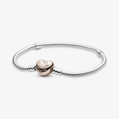 PANDORA Moments Snake Chain Bracelet (Heart Clasp 14K rose-gold plated, Silver Sterling) - Vòng/lắc bạc 925, khoá tim mạ vàng hồng 14k, dáng mềm - JEWELRY