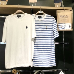 WHOAU T-SHIRT (SET GỒM 2 ÁO - Trắng và sọc Xanh Blue)