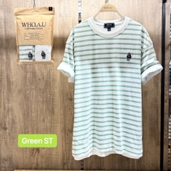 WHOAU T-SHIRT (SET GỒM 2 ÁO - Trắng và sọc Xanh Green)