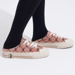 Giày MLB Mule Playball Fur Diamond Monogram Boston Red Sox Beige