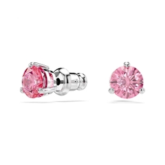 SWAROVSKI Solitaire stud earrings (Round cut, Pink, Rhodium plated) - Khuyên tai, hình tròn, pha lê hồng - JEWERY
