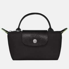 MINI SIZE - TÚI LONGCHAMP LE PLIAGE NOIR GREEN POUCH WITH HANDLE - BLACK - Recycled Canvas - Túi xách màu đen, quai nắp đen