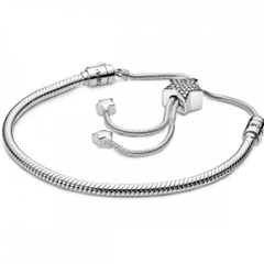 Pandora Moments Pavé Star & Snake Chain  Sliding Bracelet (Star Clasp, Silver Sterling) - Vòng/lắc tay bạc 925, khoá ngôi sao, dáng rút mềm - JEWELRY BRACELET