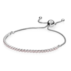 PANDORA Sparkling Strand Slider Bracelet Pink (Silver Sterling, Pink Zirconia) - Vòng/lắc tay dây rút bạc 925, đá CZ hồng - JEWELRY BRACELETS