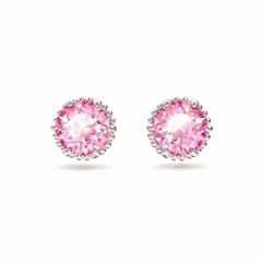 SWAROVSKI Birthstone stud earrings (Round cut, Dark Pink, Rhodium plated) - Khuyên tai, hình tròn, pha lê màu hồng đậm - JEWERY