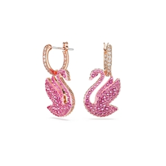 SWAROVSKI Swan drop earrings (Pink, Rose gold-tone plated) - Khuyên tai, hình thiên nga, pha lê hồng - JEWERY