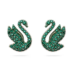SWAROVSKI Swan stud earrings (Green, Rose gold-tone plated) - Khuyên tai thiên nga, pha lê xanh - JEWERY