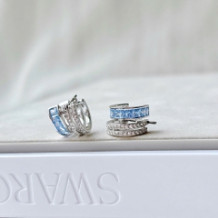 SWAROVSKI Connexus hoop earrings (Mixed cuts, Blue, Rhodium plated) - Khuyên tai, vòng tròn đính pha lê xanh, trắng - JEWERY