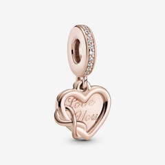 PANDORA Charm Moments LOVE YOU INFINITY HEART dangle (Silver Sterling, Rose-gold 14k plated, Zircona) - Hạt trang trí treo vòng tay hình trái tim vô cực, bạc 925, mạ vàng hồng 14k, đá CZ