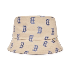 [SALE] MLB MONOGRAM B BOSTON REDSOX BUCKET BEIGE - Mũ vành tròn, tone be