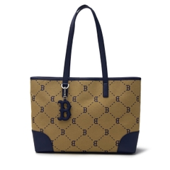 Túi MLB Diamond Monogram Jacquard Large Tote Bag Boston Red Sox Beige - Túi xách to màu nâu be