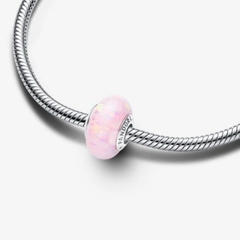 PANDORA Opalescent Pink Charm (Silver Sterling, Opal Lap-created) - Hạt trang trí vòng tay hình tròn, tone hồng, bạc 925 - JEWELRY