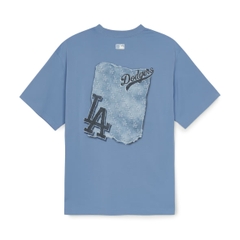 MLB Denim-like monotiv overfit functional short-sleeve T-shirt LA Dodgers Blue - Áo thun cổ tròn, tay lở màu xanh