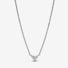 PANDORA Triple Stone Heart Collier Necklace (Sterling Silver) - Dây cổ, chuyền bạc 925, đá CZ trắng, hình tim (maximum 45cm) - JEWELRY NECKLACE