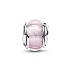 PANDORA Encircled Pink Murano Glass Charm (Silver Sterling) - Hạt trang trí vòng tay hình tròn, bạc 925, màu hoa hồng - JEWELRY
