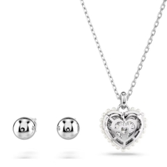 SWAROVSKI Hyperbola set (Crystal pearl, Heart, White, Rhodium plated) - EARRINGS & NECKLACE - Khuyên tai + dây cổ, ngọc trai pha lê trắng - JEWELRY