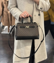 Túi MK Michael Kors Reed Small Pebbled Leather Belted Satchel Two-Tone Brown Bag - Túi xách, túi đeo chéo màu nâu