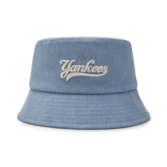 MLB Unisex Cursive Lettering Denim Bucket Hat NY Yankees Blue - Mũ vành tròn, màu xanh