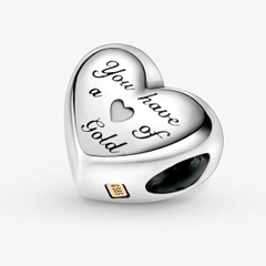 PANDORA Domed Golden Heart Charm “You Have a Heart of Gold” (Sterling silver, 14K Gold) - Hạt trang trí vòng tay hình trái tim vàng
