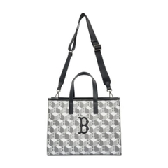 MLB CUBE MONOGRAM MEDIUM TOTE CROSSBODY BAG BOSTON RED SOX - Túi đeo chéo, quai xách, màu xám