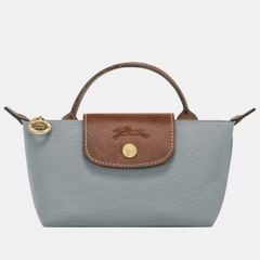 MINI SIZE - TÚI LONGCHAMP LE PLIAGE ORIGINAL POUCH WITH HANDLE - STEEL - Recycled Canvas - Túi xách màu xanh xám