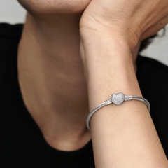 Pandora Moments Snake Chain Bracelet (Heart Clasp, Silver Sterling) - Vòng/lắc tay bạc 925, khoá tim đính đá, dáng mềm - JEWELRY BRACELET
